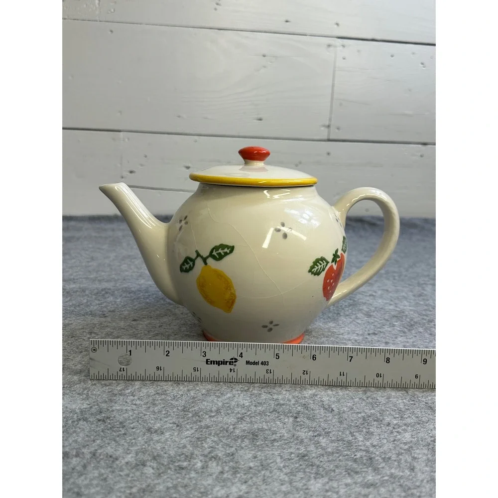 Laura Ashley Summer Fruits Teapot Vintage 1997 Hand Decorated England Ceramic
